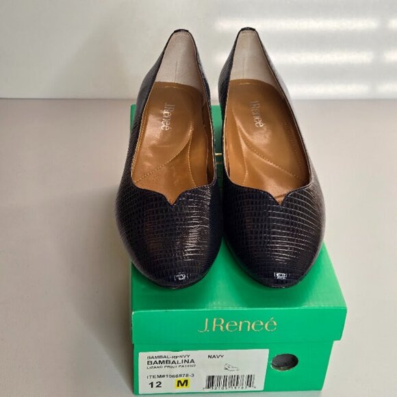 J. Renee Bambalina Lizard Print Patent Navy Blue Pump Shoe Sz 12 - Picture 2 of 10